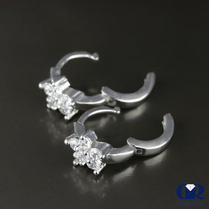 Floral Diamond Huggie Hoop Earrings In 14K White Gold - Diamond Rise Jewelry
