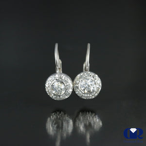 Round Cut Diamond Hoop Drop Earrings In 14K White Gold - Diamond Rise Jewelry