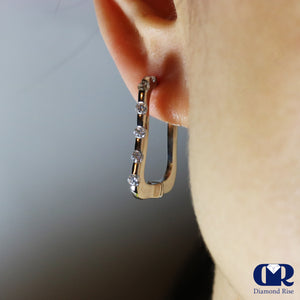 0.72 Ct Diamond Hoop Huggie Earrings Rectangle Shaped 14K Solid Gold - Diamond Rise Jewelry