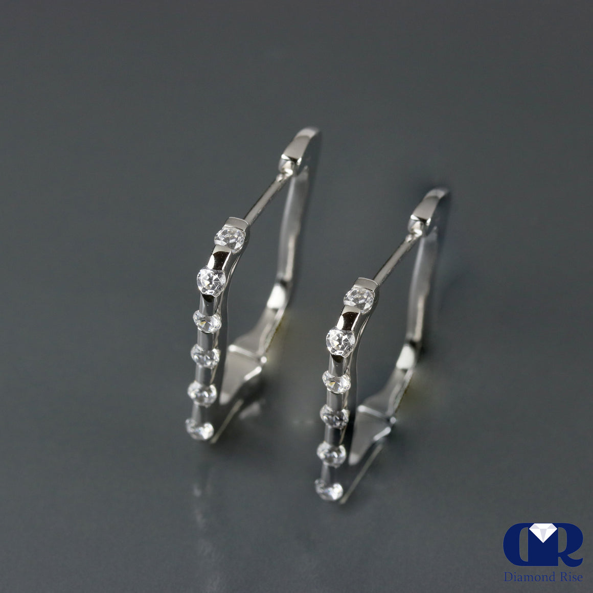 0.72 Ct Diamond Hoop Huggie Earrings Rectangle Shaped 14K Solid Gold - Diamond Rise Jewelry