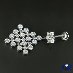 1.50 Carat Round Cut Diamond drop dangle Earrings With Screw Back 18K White Gold - Diamond Rise Jewelry