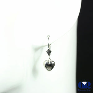 14K White Gold Huggie Hoop heart Shaped Drop Earrings - Diamond Rise Jewelry