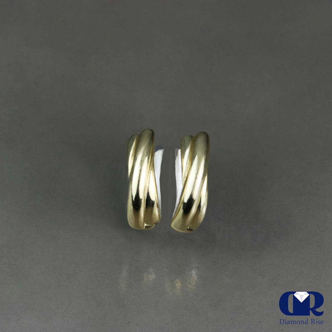 14K Two Tone Gold Twisted Huggie Earrings - Diamond Rise Jewelry