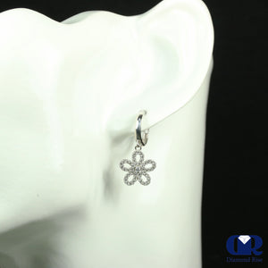 Diamond Flower Shaped Drop Hoop Earrings In 14K Gold - Diamond Rise Jewelry