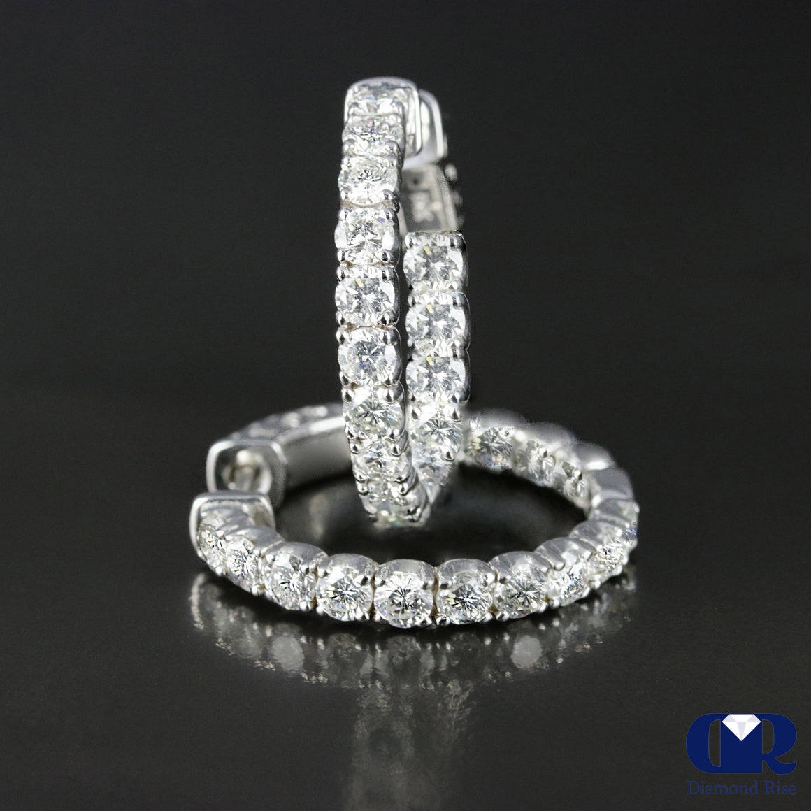 3.60 Carat Diamond Hoop Earrings 14K White Gold 1" - Diamond Rise Jewelry