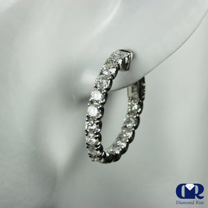 Natural 5.50 Carat Diamond Inside Out Hoop Earrings 14K Gold 1 1/8"