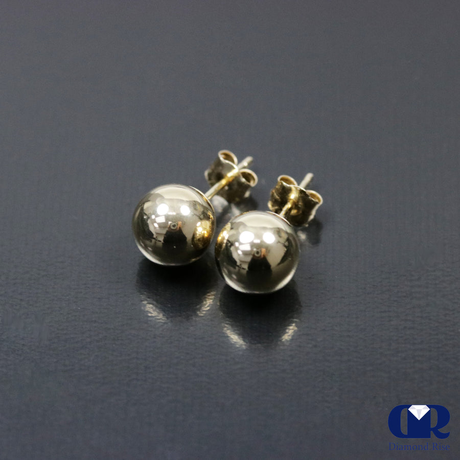 7 mm 14K Gold Ball Stud Earrings With Push Back - Diamond Rise Jewelry