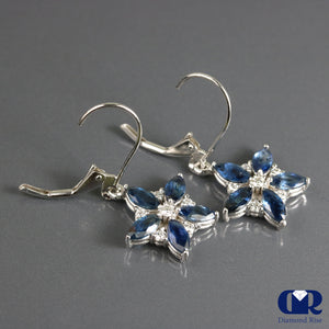 Natural 3.78 Ct Diamond & Sapphire Dangle Drop Earrings With Lever-back 14K - Diamond Rise Jewelry