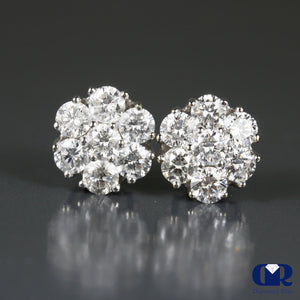 1.70 Ct Round Cut Diamond Cluster Stud Earrings 14K Gold With Screw Back - Diamond Rise Jewelry