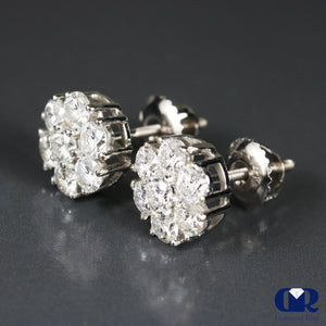 1.70 Ct Round Cut Diamond Cluster Stud Earrings 14K Gold With Screw Back - Diamond Rise Jewelry