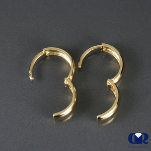 14K Yellow Gold Hoop Huggie Earrings