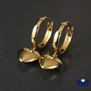 14K Yellow Gold Heart Shape Hollow Huggie Hoop Drop Earrings