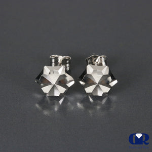 14K White Gold Snowflake Stud Earring 7 mm With Push Back