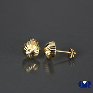 14K Gold Diamond Cut Round Shape Stud Earrings With Push Back 7mm