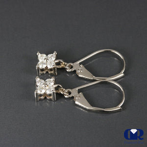 Natural 0.40 Carat Round Cut Diamond 4 Stone Dangle Drop Earrings 14K White Gold