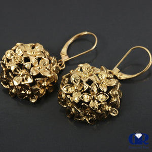 Floral Style Earrings In 14K Solid Yellow Gold With Lever Back