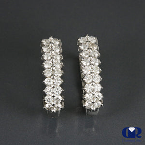 1.00 Carat Round Cut Diamond U Shape Huggie Hoop Earrings 14K White Gold