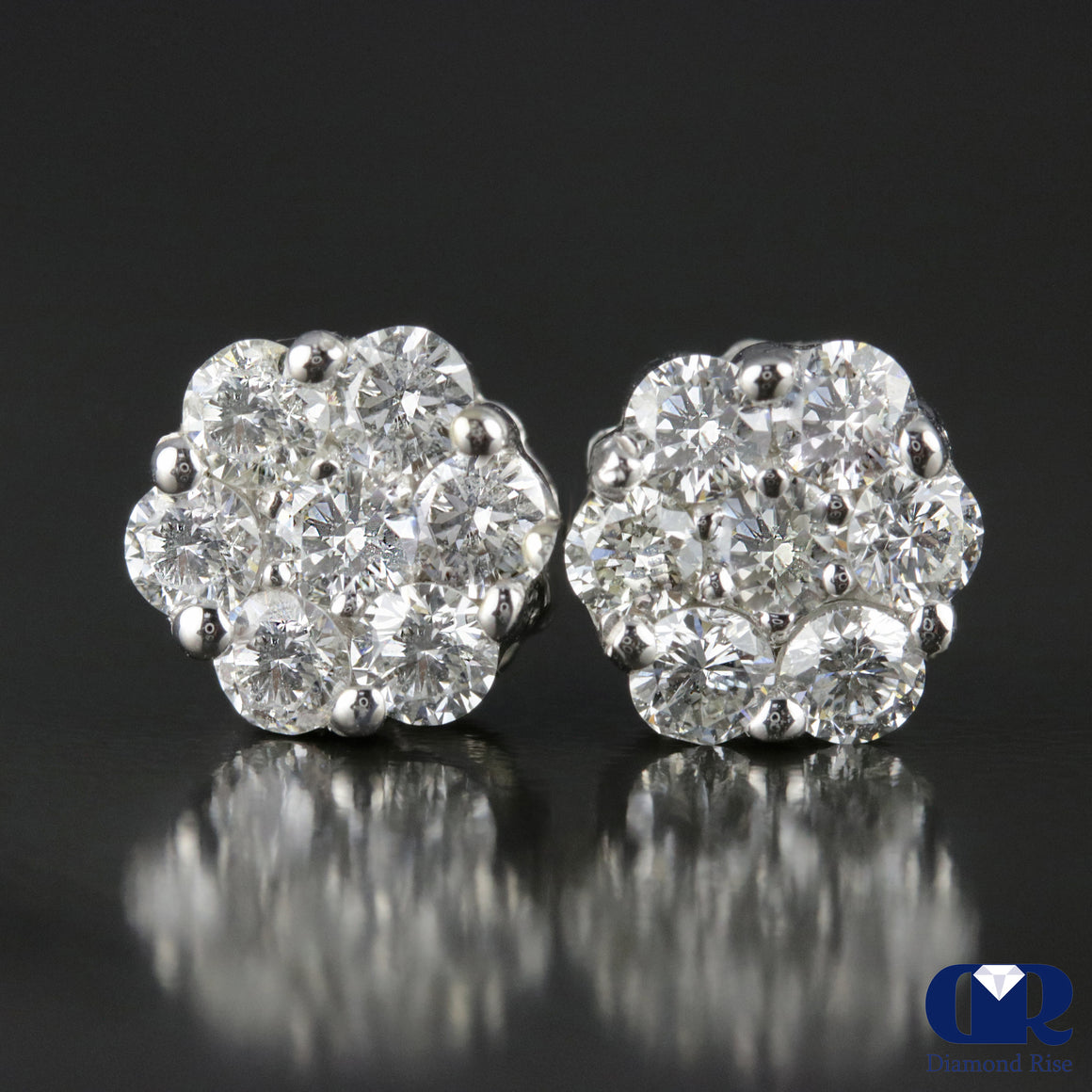 Diamond Cluster Stud Earrings in 14kt White Gold
