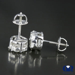 Diamond Cluster Stud Earrings In 14K White Gold With Screw Back - Diamond Rise Jewelry