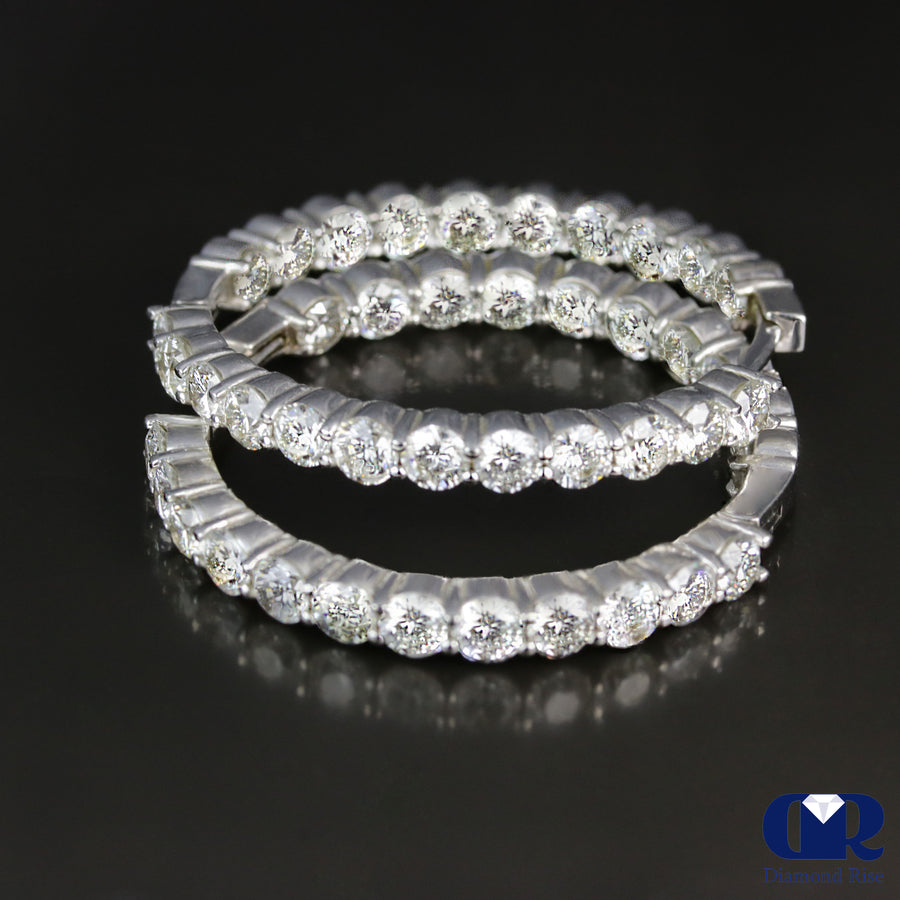 8.85 Carat Diamond Inside Outside Hoop Earrings 14K White Gold 1 1/2" - Diamond Rise Jewelry