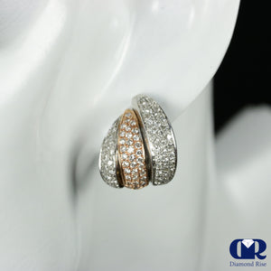 2.00 Carat Diamond Earrings In 14K Rose Gold & White Gold With Omega Back - Diamond Rise Jewelry