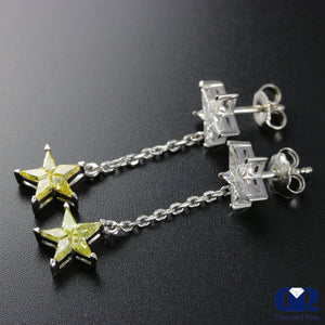 Dangle Star Shaped Diamond Drop Earrings In 14K White Gold - Diamond Rise Jewelry