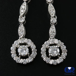 Round Diamond Drop Earrings In 18K White Gold With Post - Diamond Rise Jewelry