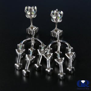 Women's Round Cut Diamond Dangle Drop Earrings With Post In 14K White Gold - Diamond Rise Jewelry