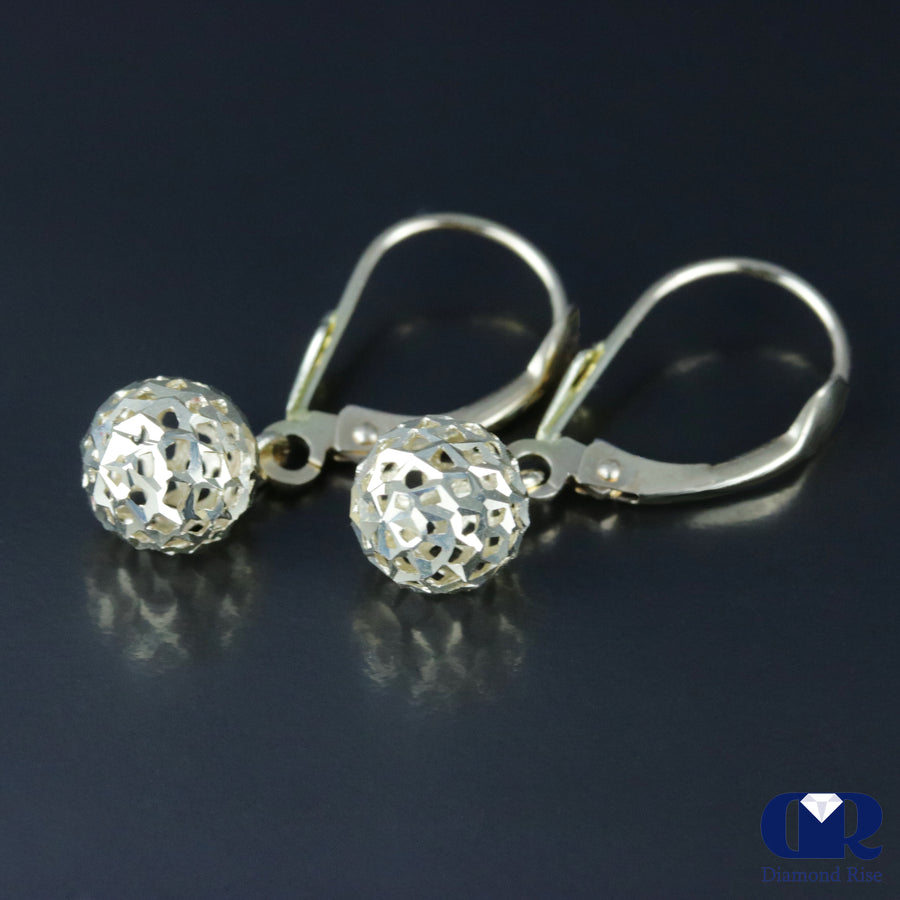 14K Yellow Gold Diamond Cut Ball Hoop Drop Earrings - Diamond Rise Jewelry
