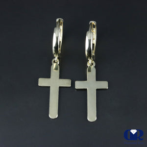 14K Yellow Gold Huggie Hoop Cross Drop Earrings - Diamond Rise Jewelry