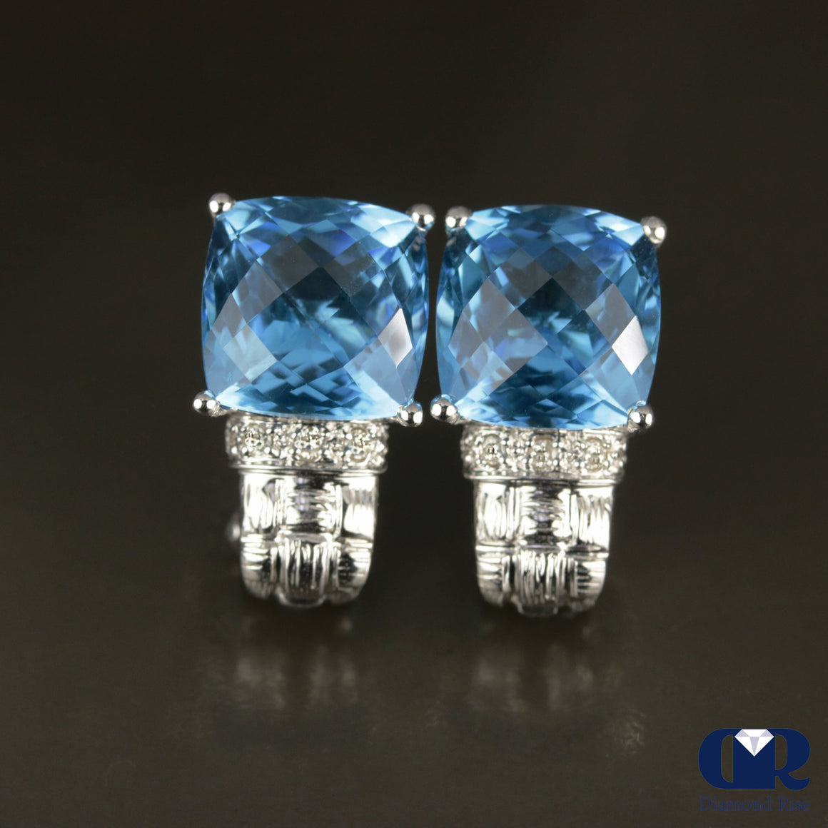 Natural Topaz & Diamond Earrings In 14K Gold With Omega Back - Diamond Rise Jewelry