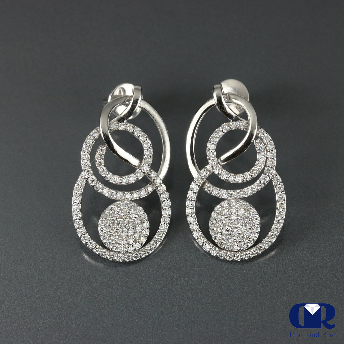 1.10 Ct Diamond Loop Drop Earrings In 14K Gold With Post - Diamond Rise Jewelry