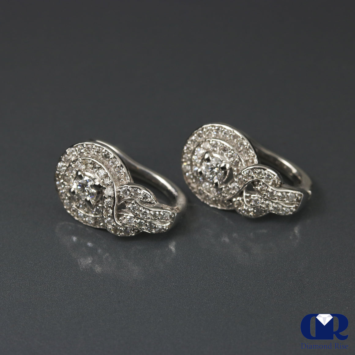 0.85 Carat Round Cut Diamond Huggie Hoop Earrings In 14K White Gold - Diamond Rise Jewelry