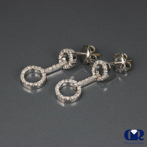 Round Cut Diamond Double Loop Drop Earrings In 18K White Gold - Diamond Rise Jewelry