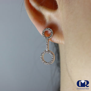 Round Cut Diamond Double Loop Drop Earrings In 18K White Gold - Diamond Rise Jewelry
