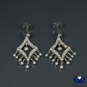 Women's Round Cut Diamond Dangle Drop Earrings In 18K White Gold - Diamond Rise Jewelry