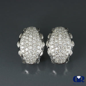 2.25 Ct Round Cut Diamond Huggie Hoop Earrings 14K White Gold With Omega Back - Diamond Rise Jewelry