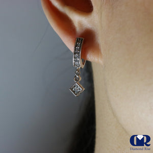Round Cut Diamond Dangle Drop Earrings In 14K White Gold - Diamond Rise Jewelry