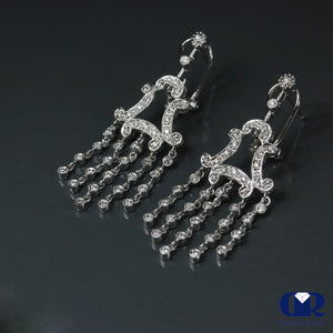 Dangling Drop Diamond Earrings In 18K White Gold With Omega Back - Diamond Rise Jewelry