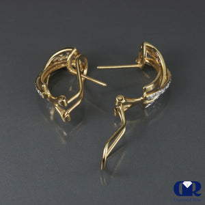 Round Cut Diamond X Shaped Earrings In 14K Gold With Omega Back - Diamond Rise Jewelry