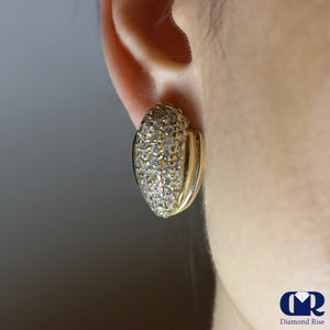 2.80 Ct Diamond Hoop Huggie Earrings In 18K Gold With Omega Back - Diamond Rise Jewelry