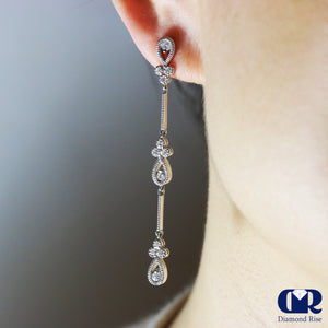 Diamond Drop Earrings 2 1/4" Extra Long In 14K Gold With Post - Diamond Rise Jewelry