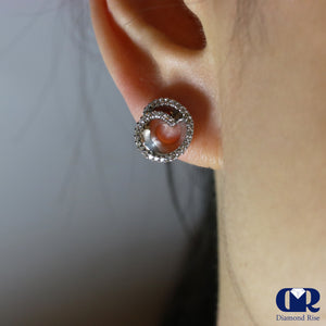 Diamond Stud Earrings Spiral Style In 14K White Gold With Post - Diamond Rise Jewelry