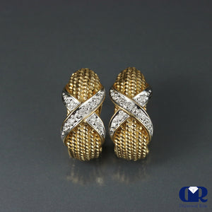 Women's Round Cut Diamond X Shaped Earrings In 14K Gold With Omega Back - Diamond Rise Jewelry
