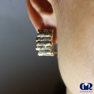 0.86 Ct Diamond Hoop Huggie Earrings In 14K Gold With Omega Back - Diamond Rise Jewelry