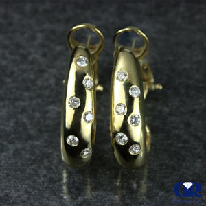 0.72 Ct Diamond Half Hoop Earrings In 14K Yellow Gold With Omega Back - Diamond Rise Jewelry