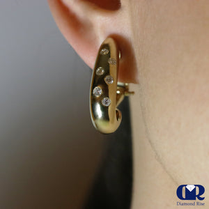 0.72 Ct Diamond Half Hoop Earrings In 14K Yellow Gold With Omega Back - Diamond Rise Jewelry