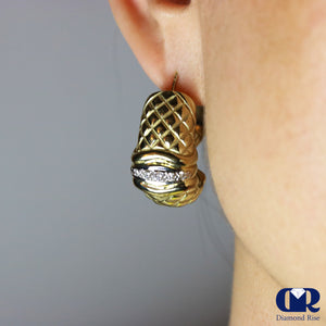 Diamond Huggie Hoop Earrings With Fancy Omega Back - Diamond Rise Jewelry