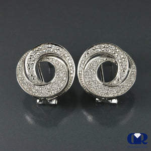 Women's Round Cut Diamond spiral Style Earrings In 14K White Gold With Omega Back - Diamond Rise Jewelry