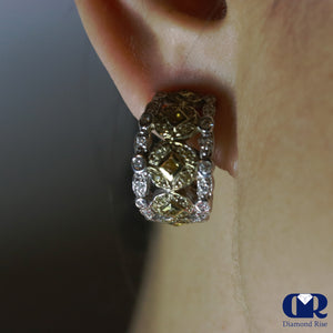 Diamond & Yellow Sapphire Earrings In 14K White Gold With Lever Back - Diamond Rise Jewelry